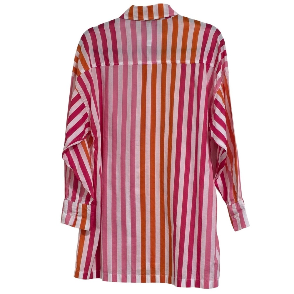 Beach Riot Button Down Women's Small Pink Orange Striped Oversized Cotton Shirt - Picture 3 of 3